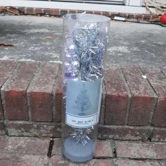 Mini Silver Table Top 16 Inch Christmas Tree - Includes Ornaments - Picture 3 of 4